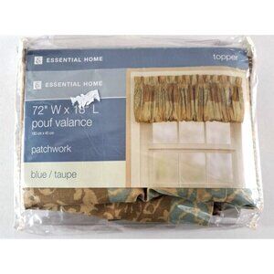 NEW Pouf Valance Balloon Patchwork Blue Taupe Essential Home K Mart 72/18